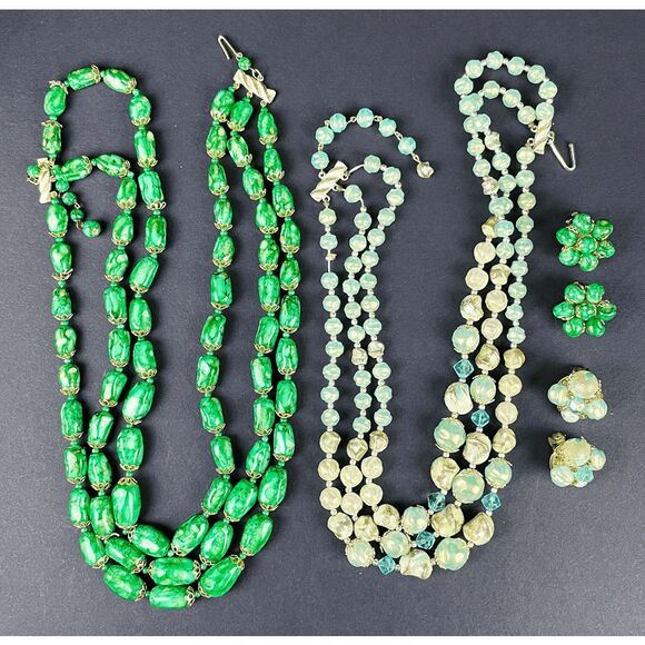 Vintage 50s Silver blue Demi-parure Necklace & Clip on Earring set - Picture 5 of 5